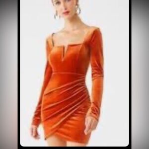 Elegant Orange Velvet Dress